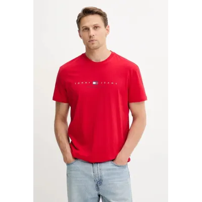 T-shirt Tommy Jeans homme rouge en coton coupe regular avec logo New York imprimé sur la poitrine - DM0DM21911 XLE