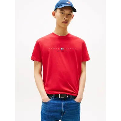 T-shirt Tommy Jeans homme rouge en coton coupe regular avec logo New York imprimé sur la poitrine - DM0DM21911 XLE