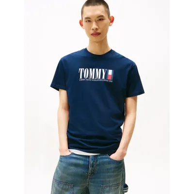 T-shirt Tommy Jeans homme bleu marine en coton coupe regular avec logo Tommy DNA imprimé sur la poitrine - DM0DM21941 C1G