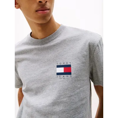 T-shirt Tommy Jeans homme gris chiné en coton avec logo imprimé sur la poitrine et grand logo au dos - DM0DM21910 Q13