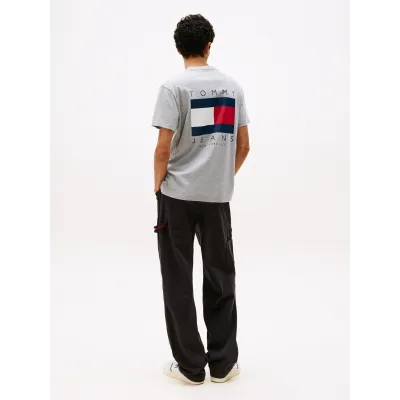 T-shirt Tommy Jeans homme gris chiné en coton avec logo imprimé sur la poitrine et grand logo au dos - DM0DM21910 Q13