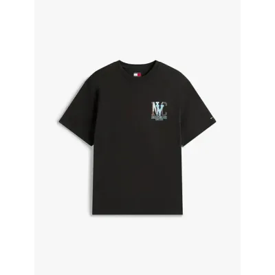 T-shirt Tommy Jeans homme noir en coton avec logo graphique sur la poitrine et grand imprimé graphique au dos - DM0DM21831 BDS