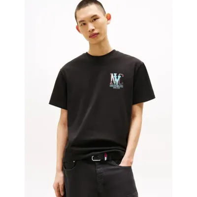 T-shirt Tommy Jeans homme noir en coton avec logo graphique sur la poitrine et grand imprimé graphique au dos - DM0DM21831 BDS