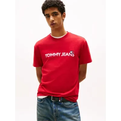 T-shirt Tommy Jeans homme rouge en coton coupe regular avec logo Tommy Jeans imprimé sur la poitrine - DM0DM21585 XLE