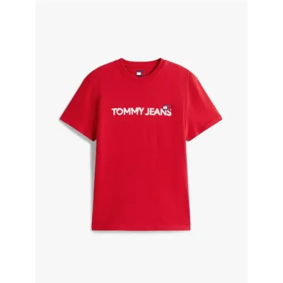 T-shirt Tommy Jeans homme rouge en coton coupe regular avec logo Tommy Jeans imprimé sur la poitrine - DM0DM21585 XLE