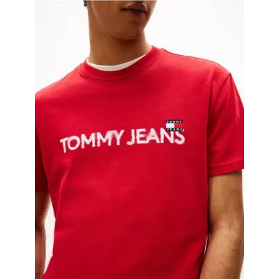 T-shirt Tommy Jeans homme rouge en coton coupe regular avec logo Tommy Jeans imprimé sur la poitrine - DM0DM21585 XLE
