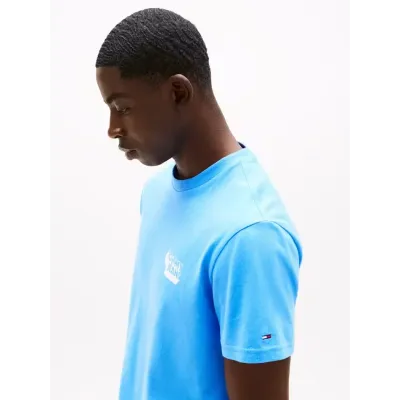 T-shirt Tommy Jeans homme bleu ciel en coton coupe regular avec logo Tommy Jeans imprimé sur la poitrine - DM0DM21539 C39