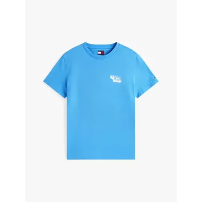 T-shirt Tommy Jeans homme bleu ciel en coton coupe regular avec logo Tommy Jeans imprimé sur la poitrine - DM0DM21539 C39
