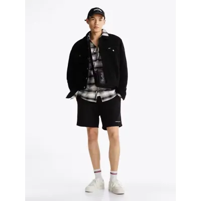 Short Tommy Jeans homme noir en coton avec taille élastique à cordon de serrage et logo imprimé - DM0DM20637 BDS
