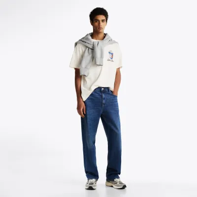 T-shirt Tommy Jeans homme écru en coton coupe regular imprimé Pop Corn grand imprimé graphique au dos - DM0DM20352 YBH