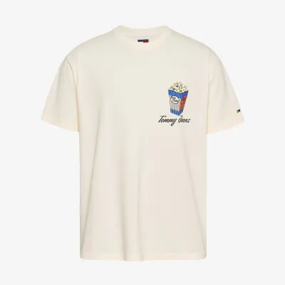 T-shirt Tommy Jeans homme écru en coton coupe regular imprimé Pop Corn grand imprimé graphique au dos - DM0DM20352 YBH