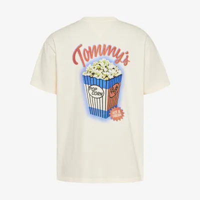 T-shirt Tommy Jeans homme écru en coton coupe regular imprimé Pop Corn grand imprimé graphique au dos - DM0DM20352 YBH