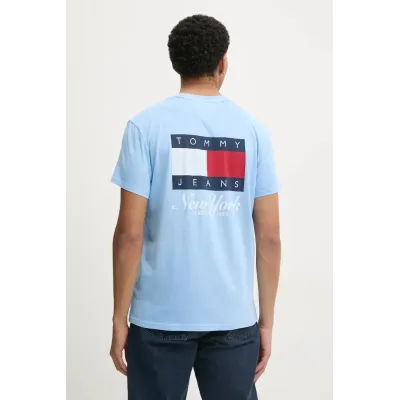T-shirt Tommy Jeans homme bleu ciel en coton coupe regular avec logo drapeau et grand imprimé Tommy Jeans DM0DM20346 C12