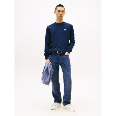 T-shirt Tommy Jeans homme bleu marine à manches longues en coton  logo Tommy Jeans imprimé sur la manche - DM0DM21591 C1G