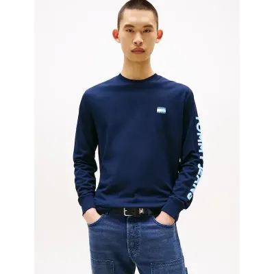 T-shirt Tommy Jeans homme bleu marine à manches longues en coton  logo Tommy Jeans imprimé sur la manche - DM0DM21591 C1G