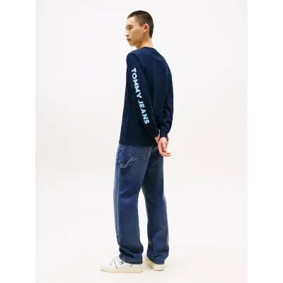 T-shirt Tommy Jeans homme bleu marine à manches longues en coton  logo Tommy Jeans imprimé sur la manche - DM0DM21591 C1G