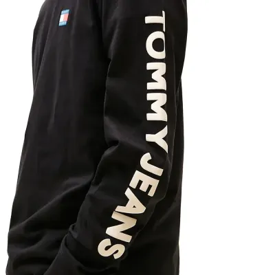 T-shirt Tommy Jeans homme noir à manches longues en coton logo Tommy Jeans imprimé sur la manche - DM0DM21591 BDS