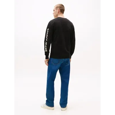 T-shirt Tommy Jeans homme noir à manches longues en coton logo Tommy Jeans imprimé sur la manche - DM0DM21591 BDS