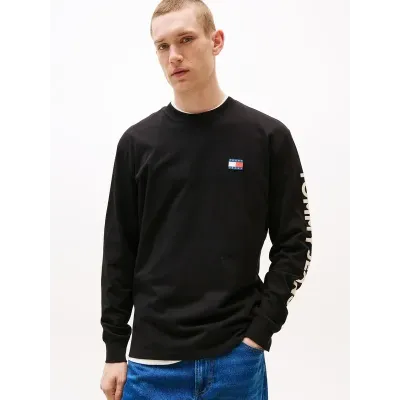 T-shirt Tommy Jeans homme noir à manches longues en coton logo Tommy Jeans imprimé sur la manche - DM0DM21591 BDS