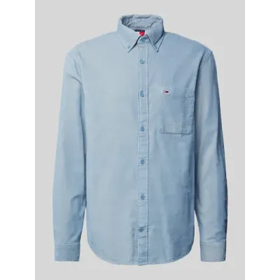 Chemise Tommy Jeans homme bleu ciel en coton Oxford à manches longues avec poche poitrine et logo brodé - DM0DM20672 DY6