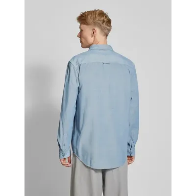 Chemise Tommy Jeans homme bleu ciel en coton Oxford à manches longues avec poche poitrine et logo brodé - DM0DM20672 DY6