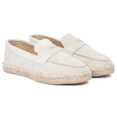 Mocassins espadrilles femme en 100 % cuir beige fabriqués à la main EMC100-DBG