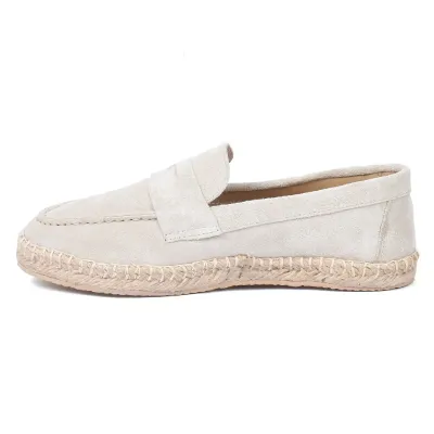 Mocassins espadrilles femme en 100 % cuir beige fabriqués à la main EMC100-DBG