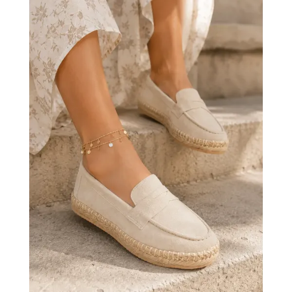 MOCASSINS ESPADRILLES FEMME 100 % CUIR BEIGE