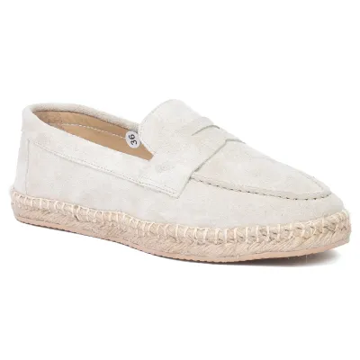 Mocassins espadrilles femme en 100 % cuir beige fabriqués à la main EMC100-DBG