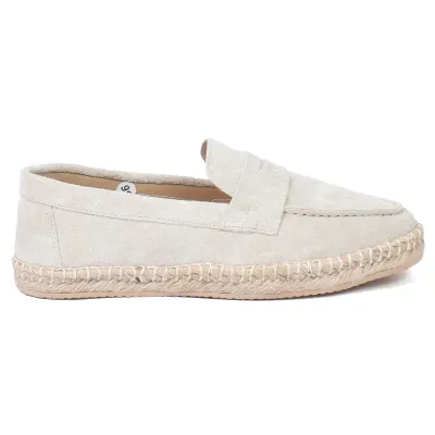Mocassins espadrilles femme en 100 % cuir beige fabriqués à la main EMC100-DBG