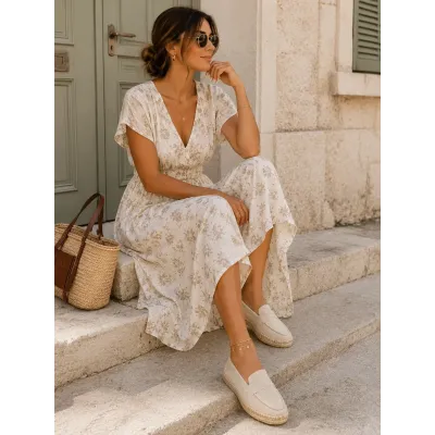 Mocassins espadrilles femme en 100 % cuir beige fabriqués à la main EMC100-DBG