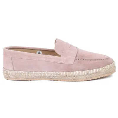 Mocassins espadrilles femme en 100 % cuir rose poudré fabriqués à la main EMC100-DRP