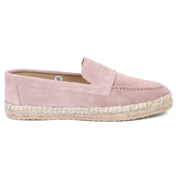 MOCASSINS ESPADRILLES FEMME 100 % CUIR ROSE POUDRÉ