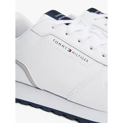 Baskets Tommy Hilfiger Essential Leather Logo blanches pour homme - FM0FM05453-YBS