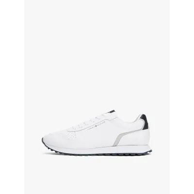 Baskets Tommy Hilfiger Essential Leather Logo blanches pour homme - FM0FM05453-YBS