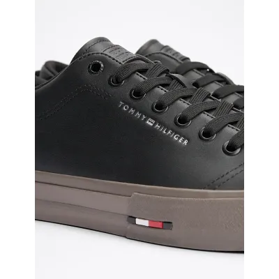 Baskets Tommy Hilfiger High Vulcanized Street Low RWB Leather noires pour homme - FM0FM05312-BDS
