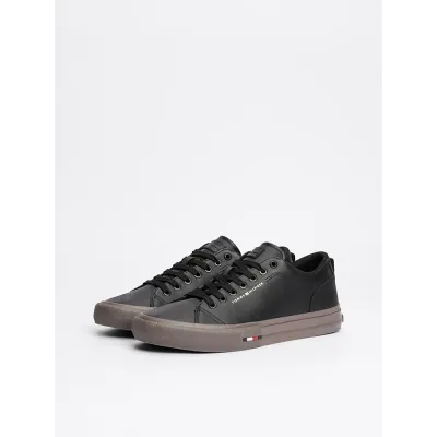 Baskets Tommy Hilfiger High Vulcanized Street Low RWB Leather noires pour homme - FM0FM05312-BDS