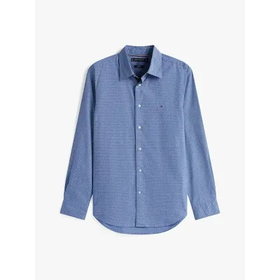 Chemise Tommy Hilfiger Flex Poplin Mini Print bleu marine pour homme - MW0MW39438-C7G