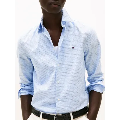 Chemise Tommy Hilfiger Flex Poplin Mini Print bleu ciel pour homme - MW0MW39438-C14