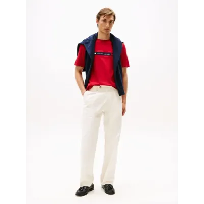 T-shirt Tommy Hilfiger Crew Neck Logo Panel rouge pour homme - MW0MW36498-XLD