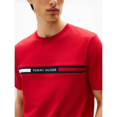 T-shirt Tommy Hilfiger Crew Neck Logo Panel rouge pour homme - MW0MW36498-XLD