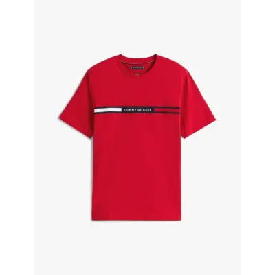 T-shirt Tommy Hilfiger Crew Neck Logo Panel rouge pour homme - MW0MW36498-XLD
