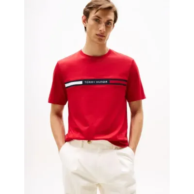 T-shirt Tommy Hilfiger Crew Neck Logo Panel rouge pour homme - MW0MW36498-XLD