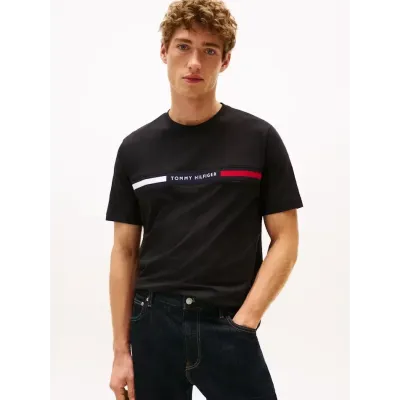 T-shirt Tommy Hilfiger Crew Neck Logo Panel noir pour homme - MW0MW36498-BDS