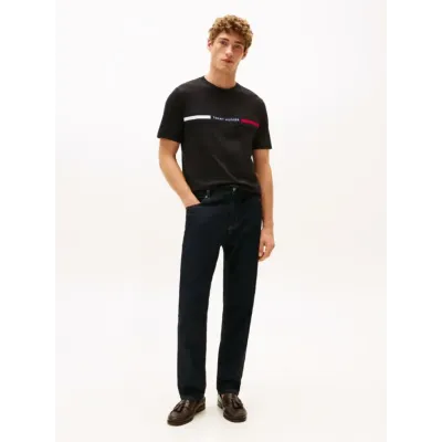 T-shirt Tommy Hilfiger Crew Neck Logo Panel noir pour homme - MW0MW36498-BDS