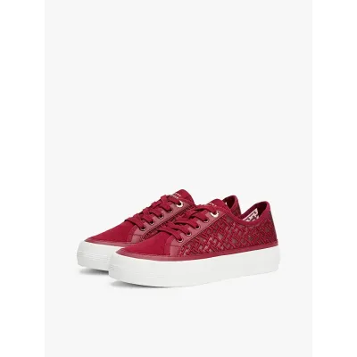 Baskets Tommy Hilfiger TH Monogram Embroidery Mesh rouges pour femme - FW0FW08685-XJS