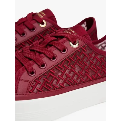 Baskets Tommy Hilfiger TH Monogram Embroidery Mesh rouges pour femme - FW0FW08685-XJS