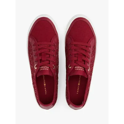 Baskets Tommy Hilfiger TH Monogram Embroidery Mesh rouges pour femme - FW0FW08685-XJS