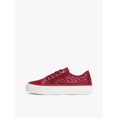 Baskets Tommy Hilfiger TH Monogram Embroidery Mesh rouges pour femme - FW0FW08685-XJS