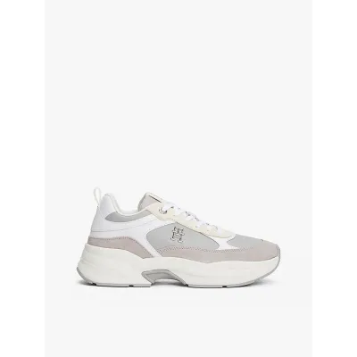Baskets Tommy Hilfiger TH Monogram Chunky grises et blanches pour femme - FW0FW08616-PS3